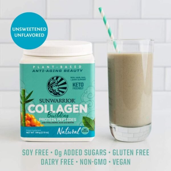 Sunwarrior Plant-Based Collagen Building Protein Peptides – Organic, Vegan, with Hyaluronic Acid & Biotin (500g) - Image 3