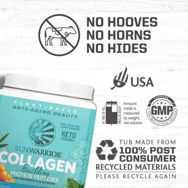Sunwarrior Plant-Based Collagen Building Protein Peptides – Organic, Vegan, with Hyaluronic Acid & Biotin (500g) - Image 6